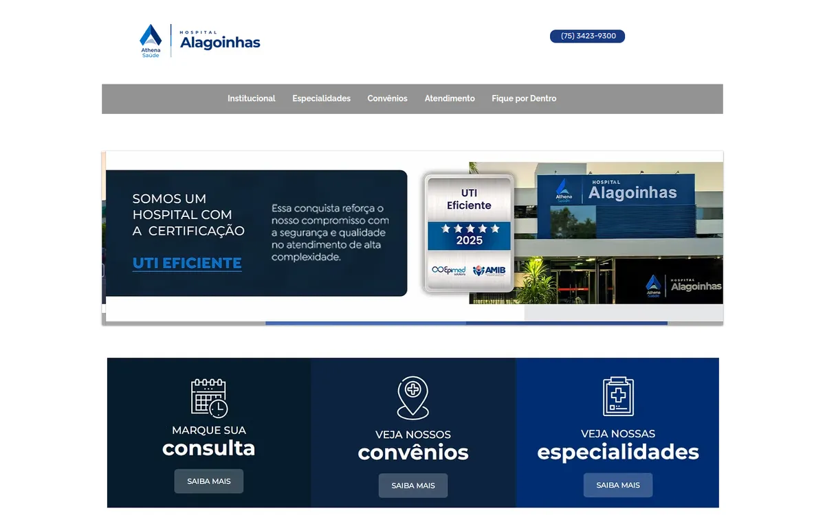 Página do site em desktop