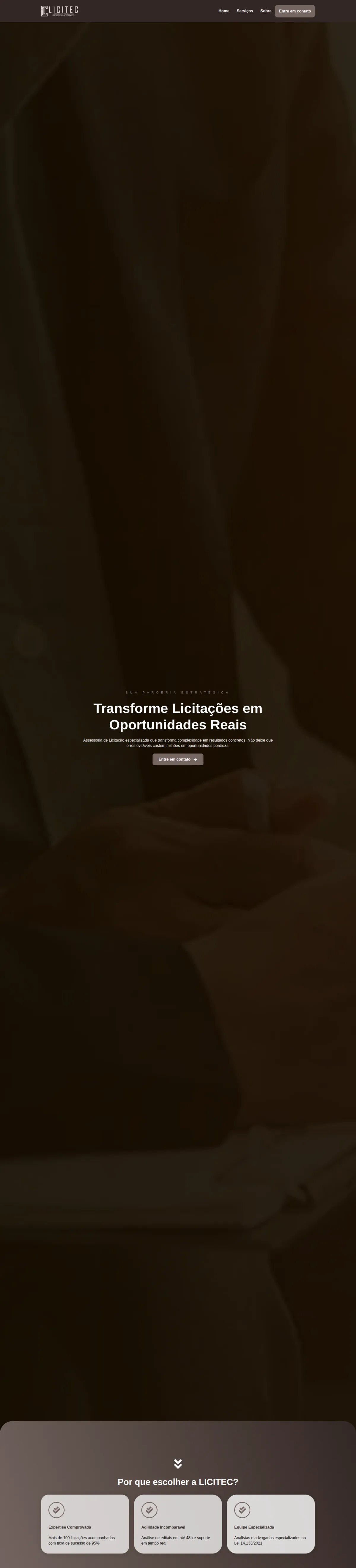 Página do site em desktop